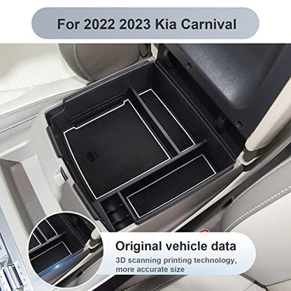 SKTU Compatible with 2022-2025 2026 Kia Carnival Center Console Organizer 2024 2025 2026 Carnival Accessories Console Tray 2024 2025 2026 Carnival Console Organizer with Coin and USB Hole (White) - color: White