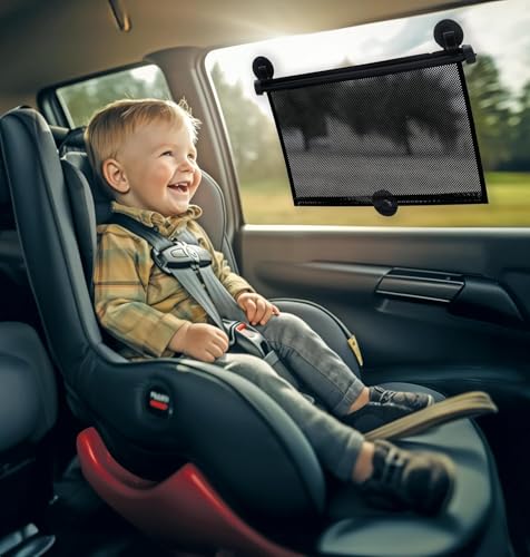Nuby 14" Roller Vehicle Side Window Sun Protection Shade for Baby | 2 Pack | Pull Down with Suction Cups and Press Button Roll Up | Black - style: Roll Down