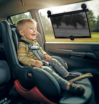 Nuby 14" Roller Vehicle Side Window Sun Protection Shade for Baby | 2 Pack | Pull Down with Suction Cups and Press Button Roll Up | Black - style: Roll Down