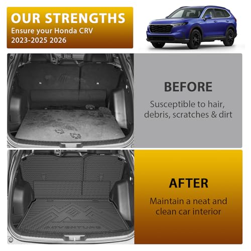 Powerty Floor Mats for 2023-2025 2026 Honda CRV (Gas Model Only) Car Mats, All Weather TPE Custom Upper & Lower Position Cargo Liner Seat Back Covers Protectors Full Set Car Accessories - size: 4)Honda CR-V Gas｜23-26｜Full Set
