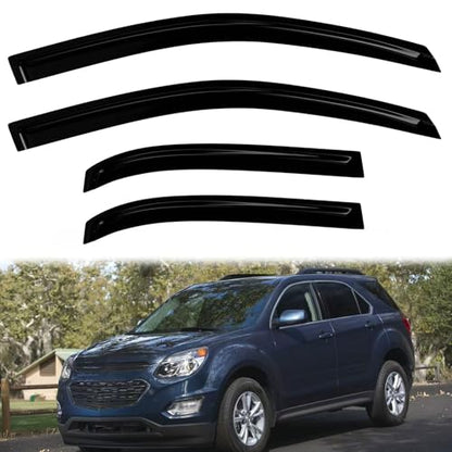 4PC Rain Guards for 2010-2017 Chevy Equinox Window Visors Deflectors Sun Shades Vent Tape On Out Channel - size: 10-17 Chevy Equinox