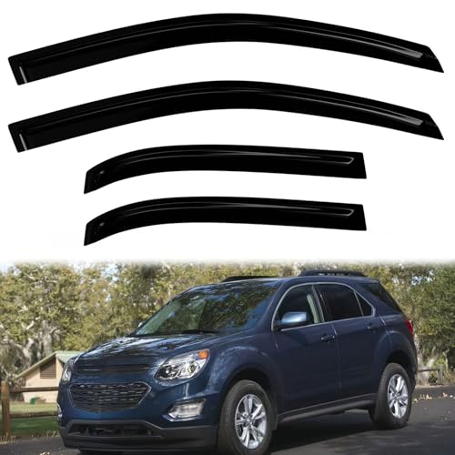 4PC Rain Guards for 2010-2017 Chevy Equinox Window Visors Deflectors Sun Shades Vent Tape On Out Channel - size: 10-17 Chevy Equinox