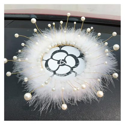 Camellia Car Dashboard Anti-Slip Mat, Pearl Feather Auto Dash Phone Hold Sticky Pad, 5.91'' Vehicle Strong Gripping Mat for Keychains, Sun Glasses and Electronic Devices (Round) - color: Round
