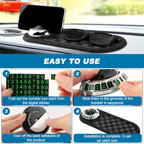 Multifunction Car Anti-Slip Mat, Car Dashboard Mobile Phone Holder, Anti Slip Mat Phone Holder and Temporary Parking Number Pad - Secure Storage for Sunglasses, Keys, Gadgets - color: Black