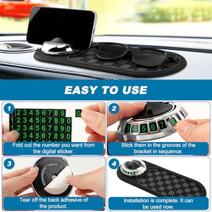 Multifunction Car Anti-Slip Mat, Car Dashboard Mobile Phone Holder, Anti Slip Mat Phone Holder and Temporary Parking Number Pad - Secure Storage for Sunglasses, Keys, Gadgets - color: Black