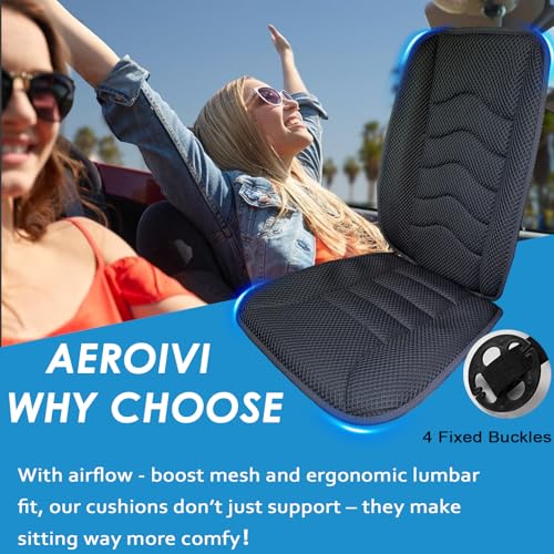 AEROiVi Car Seat Cushion with Back Support Pillow,Breathable 3D Air Mesh,Non-Slip Bottom, Lumbar Support Car Seat Cushion for Long Sitting,Comfort Car Seat Protector,Car Seat Pad Works with Truck,SUV