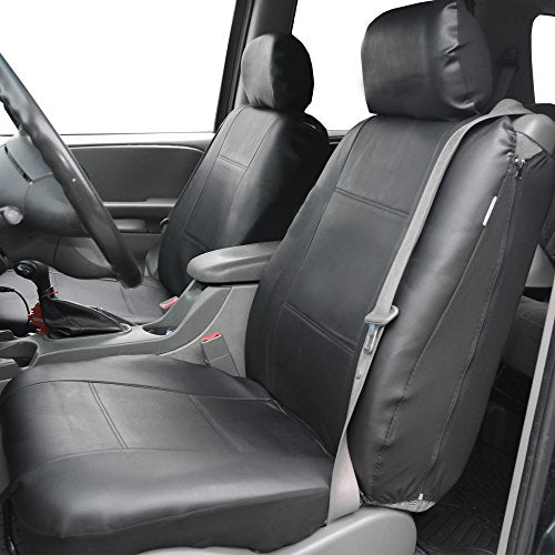 FH Group Front Set Faux Leather Car Seat Covers Low Back Seat with Removable Headrest, Universal Fit, Airbag Compatible Car Seat Cover for SUV, Van, Black - color: Black