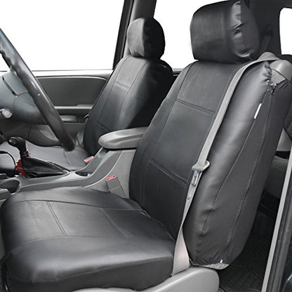 FH Group Front Set Faux Leather Car Seat Covers Low Back Seat with Removable Headrest, Universal Fit, Airbag Compatible Car Seat Cover for SUV, Van, Black - color: Black