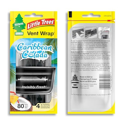 LITTLE TREES Car Air Freshener | Vent Wrap Provides Long Lasting Scent, Invisibly Fresh | Caribbean Colada, 16 Air Fresheners - color: Caribbean Colada