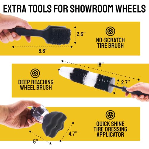 Car Detailing Brush Set 9-Pack - Boars Hair Brushes with Tire and Wheel Brush Plus Tire Dressing Applicator - Soft Bristle Car Detailing Kit for Interior, Exterior and Wheels - Detail Dudes - size: 9 Pack (Full Kit)