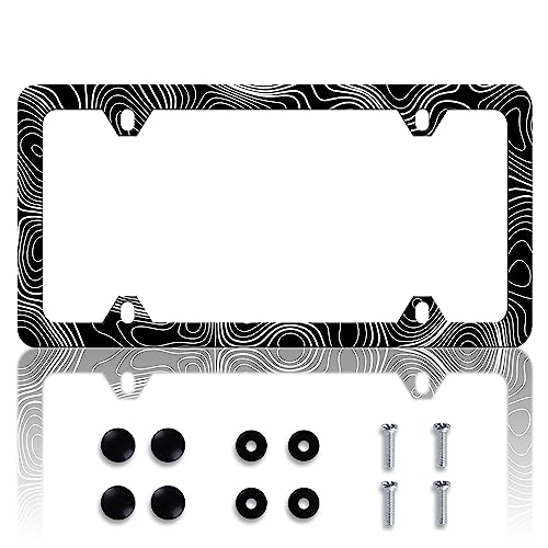 Topographic Map License Plate Frame Topography License Plate Frames Personalise Stainless Steel Funny Design Compatible with Standard License Plate Holder for USA and Canada 6 X 12 with Screws - color: Topographic Map