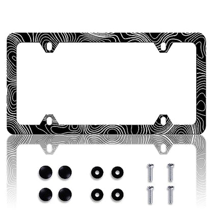 Topographic Map License Plate Frame Topography License Plate Frames Personalise Stainless Steel Funny Design Compatible with Standard License Plate Holder for USA and Canada 6 X 12 with Screws - color: Topographic Map