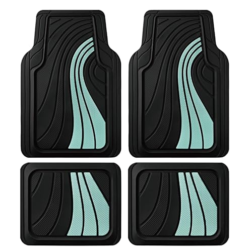 Road Comforts Car Floor Mats Full Set – Front & Rear Car Floor Mats with Aluminum Design, Anti-Slip Backing, All-Weather Protection, Trim-to-Fit Car Mats for Most Sedans, SUVs & Vans - Mint - color: Mint