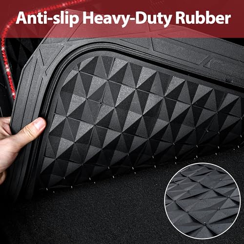 CAR PASS Bling Diamond Rubber Car Mats, Heavy Duty Deep Dish All-Weather Floor Mat Full Set Anti-Slip 3D Rhombus Waterproof Trim to Fit Liner Universal Glitter Sparkly Shining Rhinestone, 3 Pcs Red - color: Red Diamond