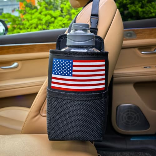 Large Car Cup Holder Expander, Fits Large 24/36/40/46oz Water Bottles, Big Drinks Holder Bag- Universal Auto Vehicle for Cars, SUV & Truck RV's Golf-carts (Black-US Flag) - color: Black-US FLAG