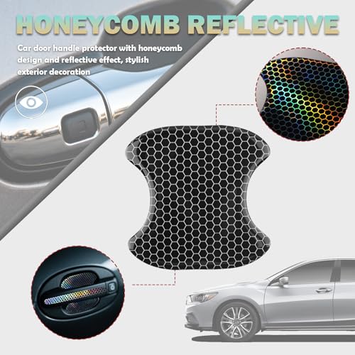 8PCS Car Door Handle Protector Anti-Scratch,Reflective Car Door Handle Scratch Protector with Honeycomb Design,Self-Adhesive Cars Handles Protectors Cars Accessories Exterior