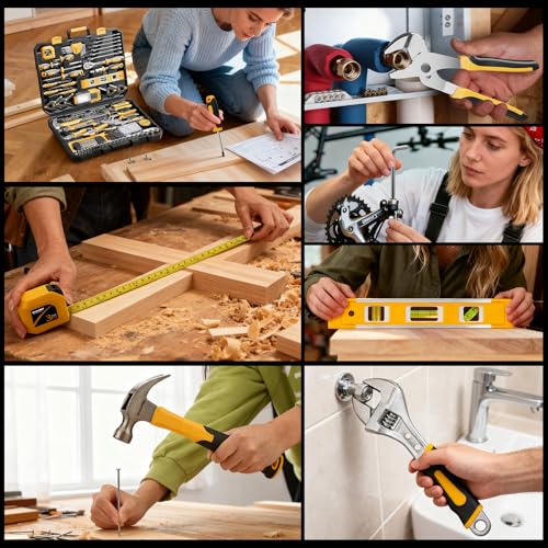 GRENPRO 239PCS Tool Set Tool Kit For Home, Basic Household Automotive Motorcycle Car Tool Kits, Portable Plastic Mechanics Tools Boxes Sets With Organizers And Storage Case For Men Women All Purpose - style: Yellow Hand Tool Set 239PC