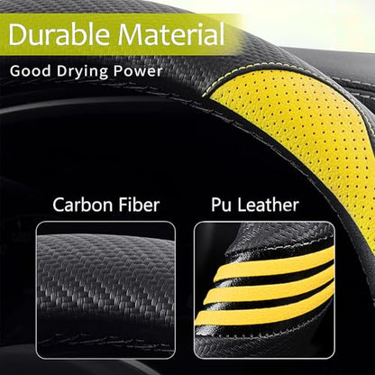 Iwantit® Steering Wheel Covers with Leather and Anti-Slip Rubber Ring, Universal Fit 14.5-15 inches for Cars,SUV (Yellow/Black) - color: 006-Yellow/black