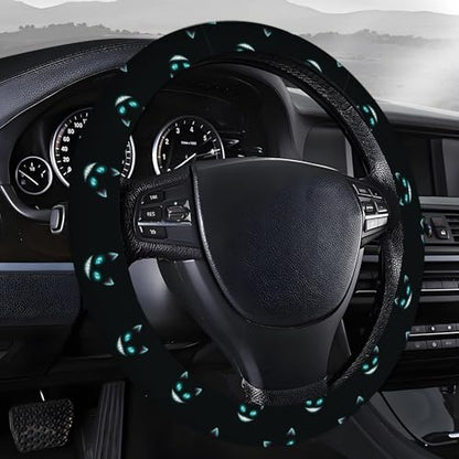 Steering Wheel Covers for Car, Truck, and SUV, Cute Non-Slip Breathable Elastic Steering Wheel, Car Accessories, Universal 15 Inch Leather Cover for Men Women Neon Cat - color: Neon Cat