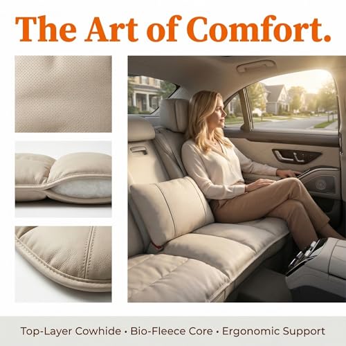 A leather rear seat cushion specially designed for cars - made by hand - can relieve pain in the buttocks, pressure points, and sciatic nerve. | Rear seat cover (Off White, Rear Seat Cushion) - color: Off White, size: Rear Seat Cushion