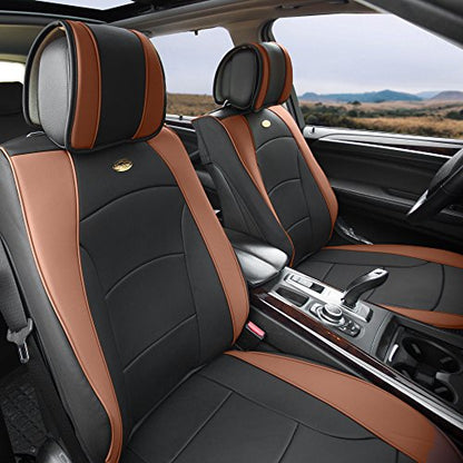 FH Group Ultra Comfort Highest Grade Faux Leather Full Set Cushion Pads Car Seat Covers for Front and Rear– Universal Fit for Cars Trucks & SUVs (Brown/Black) - color: Brown, style: Full Set