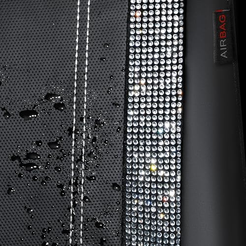 CAR PASS Bling Diamond Car Seat Covers Full Set, Shining Rhinestone Waterproof Faux Leather, Rear with Zipper, Universal Fit Automotive Glitter Crystal Sparkle Strips for Cute Women Girl, Silver - color: Black Diamond And Silver, size: Full Set