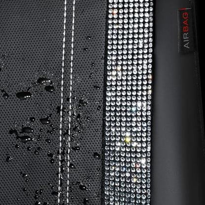 CAR PASS Bling Diamond Car Seat Covers Full Set, Shining Rhinestone Waterproof Faux Leather, Rear with Zipper, Universal Fit Automotive Glitter Crystal Sparkle Strips for Cute Women Girl, Silver - color: Black Diamond And Silver, size: Full Set