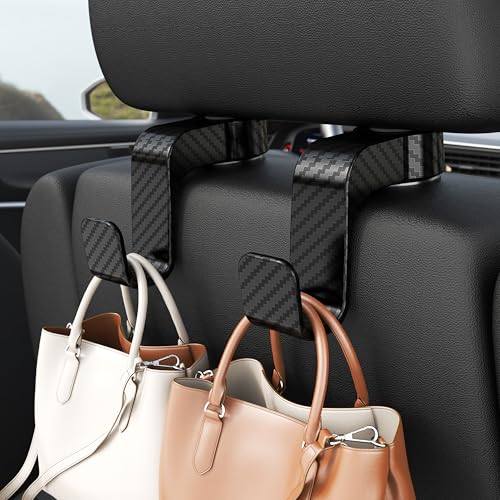 Amooca Car Seat Hooks Anti-drop Headrest Storage Hanger Universal Fit Automotive Organizer for Purse Bag Coat 2 Pack (Black Checkered) - color: Black Checkered