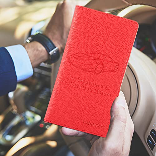 Valardoh Premium Car Registration and Insurance Card Holder, Car Document Holder for Cards, Driver License & other Essential Documents (Red) - color: Red