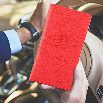 Valardoh Premium Car Registration and Insurance Card Holder, Car Document Holder for Cards, Driver License & other Essential Documents (Red) - color: Red