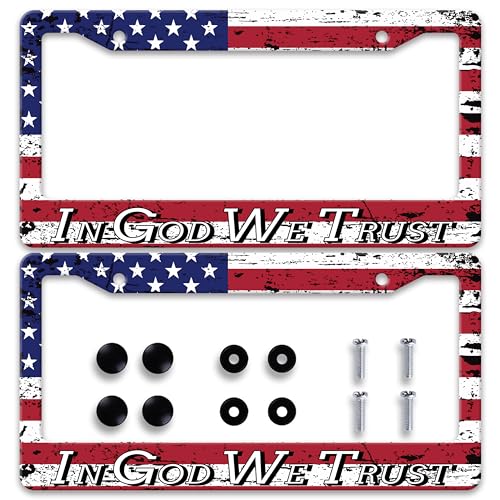 2pcs Personalise in God We Trust Christian License Plate Frames Car Universal Accessories Stainless Steel License Plate Cars Decor Screw Caps Fits Standard Us Vehicles Size 12.2 X 6 for Men Women - color: In God We Trust Christian