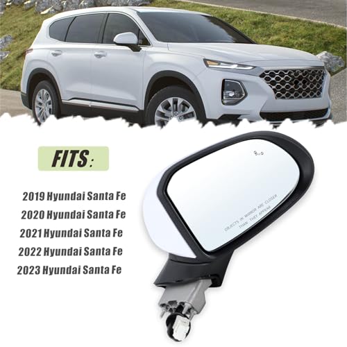 Right Passenger Side Mirror Compatible With 2019 2020 2021 2022 2023 Hyundai Santa Fe With Manual Folding Power Glass Blind Spot White Replace#87620-S2010(5Pins) - size: R