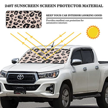 Windshield Sun Shade Foldable Car Front Window Covers for Car Accessories Sun Heat UV Rays Visor Protector Protection for Universal Cars SUV Truck(Leopard) - style: Leopard