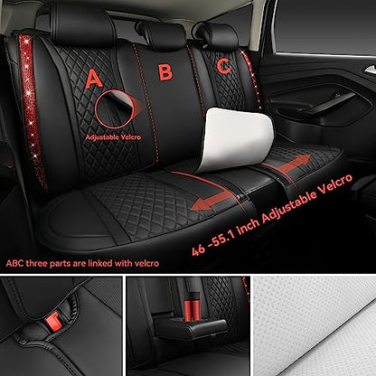 CAR PASS Nappa Leather Bling Diamond Black Red Seat Covers Full Set, Waterproof Calfskin Heavy-Duty Anti-Slip, Universal Fit for 95% Auto SUV Sedan Truck, Glitter Sparkle Shining (Red Rhinestone) - color: Black and Red Diamond, size: Full Set