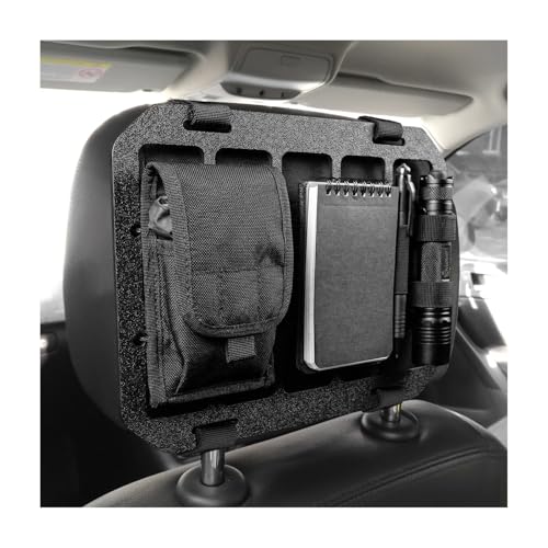 Car Visor Organizer MOLLE Panel, Auto Modular Storage Shelf MOLLE Panel with Mounting Straps, Rigid Tactical Gear Storage Rack EDC Pouch Tool for Most Vehicle Sun Visors (Headrest Panel) - color: Headrest Panel