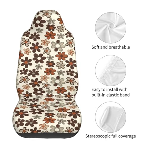 Brown Daisy Floral Car Seat Cover - Non-Slip Protector, Universal Fit for Van, Truck, SUV - Machine Washable, Hippie Daisies Flower Automotive Cover - color: Brown Daisy