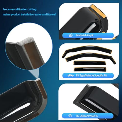 Nilight in Channel Rain Guards for Jeep Grand Cherokee 2011 2012 2013 2014 2015 2016 2017 2018 2019 2020 Vent Window Visors-4pcs - size: Grand Cherokee 2011-2020