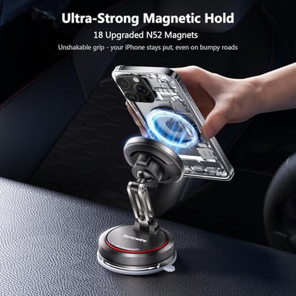 SYNCWIRE for MagSafe Car Mount [2-Axis Design] Nano Adhesive Gel + Suction Cup Magnetic Phone Holder for Dashboard & Windshield, 360° Adjustable for iPhone 17 16 15 14 13 12 11, Samsung, Matte Black - style: 2-Axis | Black