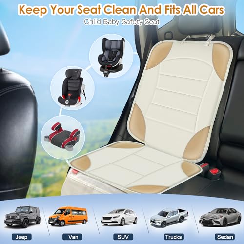 Sinvitron Car Seat Protector for Child Car Seat - Waterproof Non-Slip Leather Mat with 2 Mesh Pockets, Universal Seat Cover for Baby, Pets & Vehicles (1-Pack, Off-White) - color: 1 Pack Off-White