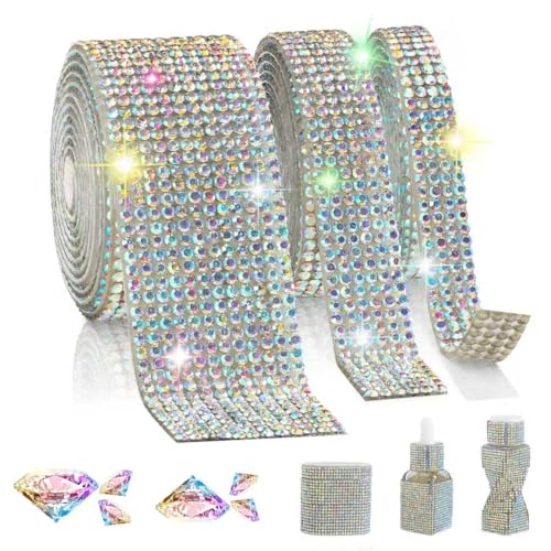 Rhinestone Ribbon Self Adhesive, 3-Yard Bedazzling Strips, 3-Rolls Rhinestone Strips for DIY Craft, Rhinestones for Crafting, Home Decor and Special Events, 4/6/12 Rows AB Crystal - color: AB Crystal - 3-Yard - 4/6/12-Rows