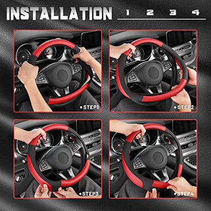 SEG Direct Car Steering Wheel Cover Universal Standard Size 14.5-15 inch, Black and Red Microfiber Leather - color: Black and Red, size: Standard size[14 1/2''-15'']