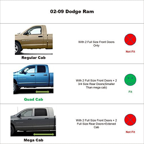 Side Window Visors rain Guards Vent Deflectors for 02-08 Dodge Ram 1500, 2003-2009 Ram 2500 & 3500 with Quad Cab Shade 94623 - size: Compatible with Dodge Ram 1500 2002-2008