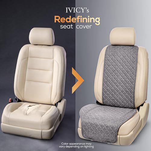 IVICY Faux Linen Front Car Seat Cover – Durable, Non-Slip Seat Protector for Cars – 1 Unit, Cool Gray - color: GRAY WS LN