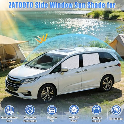ZATOOTO Car Window Shades for Honda Odyssey 2020-2024, 4 Pcs Magnetic Car Window Covers, 100% UV Protection Foldable Privacy Curtains Side Window Sun Shade for Baby Breastfeeding Sleeping Camping - color: Honda Odyssey(20-24)