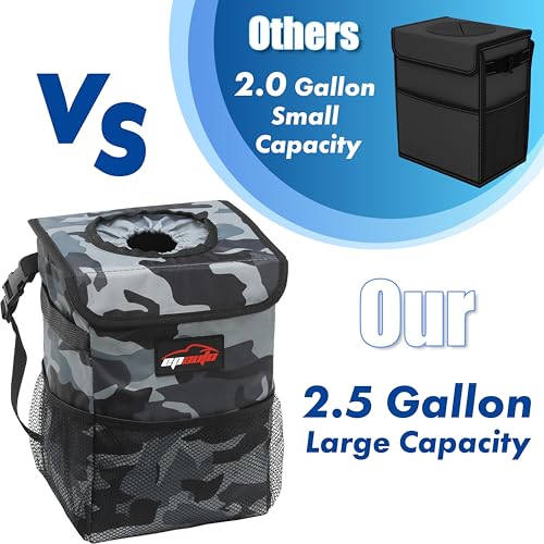 EPAuto Waterproof Car Trash Can with Lid and Storage Pockets, Camouflage Grey - color: Camouflage Grey