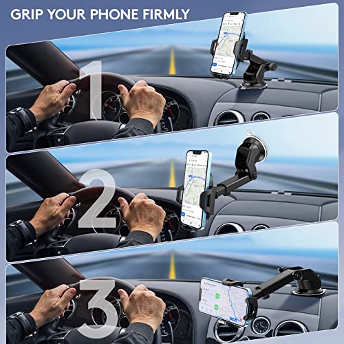 Car Phone Holder Mount, [Strong Suction Cup] [Military Grade Durable] for Windshield and Dashboard, Adjustable Long Arm Compatible with iPhone 17 16 15 14 Pro Max and All Smartphones,Black