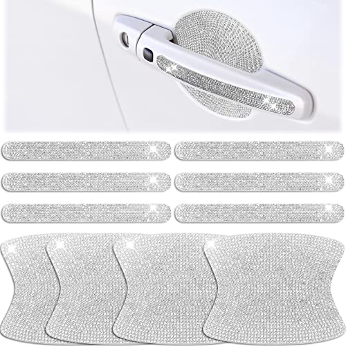 Frienda 10 Pieces Bling Car Accessories for Women Bling Car Door Handle Protector Door Handle Covers for Car Rhinestone Car Bowl Protector Accessories Women Stickers(Silver) - color: Silver