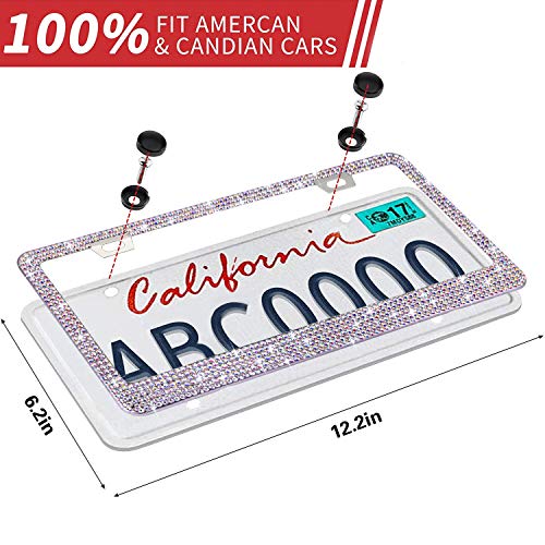 OKLPF Bling License Plate Frame for Women, 1PCS Sparkly Stainless Steel License Plate Frames| Over 1000 pcs 14 Facets Bedazzled Clear Glass Diamond Rhinestone Crystals w/Free Glitter White Diamond BOX - color: colorful