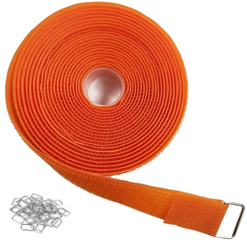 YMCRLUX 1"x16ft Hook and Loop Straps with 25 Metal Buckles, Adjustable Fastening Cable Straps, Cut-to-Length Cinch Strap, Reusable Nylon Securing Cord Ties for Organizer or Storage, 1 inch Wide,Orange - size: 1in X 16ft Orange