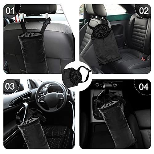 2 Pcs Car Trash Bag Car Trash Can Hanging Back Seat Car, Car Garbage Bag with Storage Pockets, Washable Eco-Friendly Car Garbage Can for Outdoor Traveling & Home Use (Black)